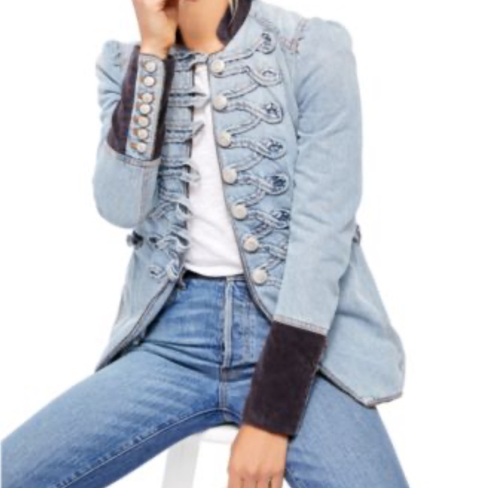 Free People Light Blue Jean Jacket with Dark Accents